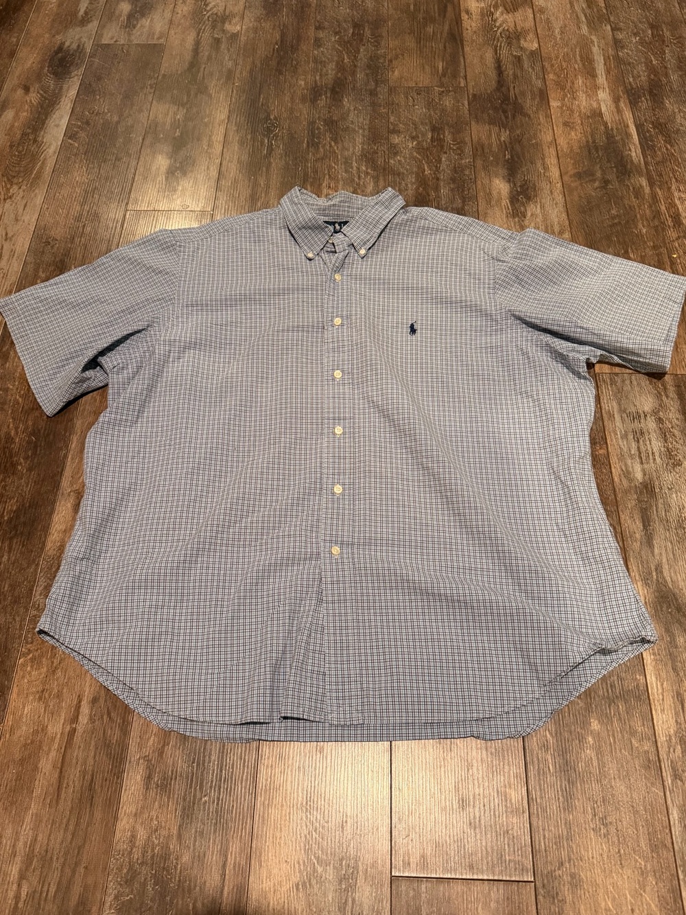 Ralph Lauren Blue Micro-Check Short Sleeve Button-Down Shirt